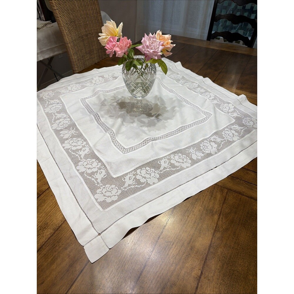 vintage Handmade white crochet Doily 39x39